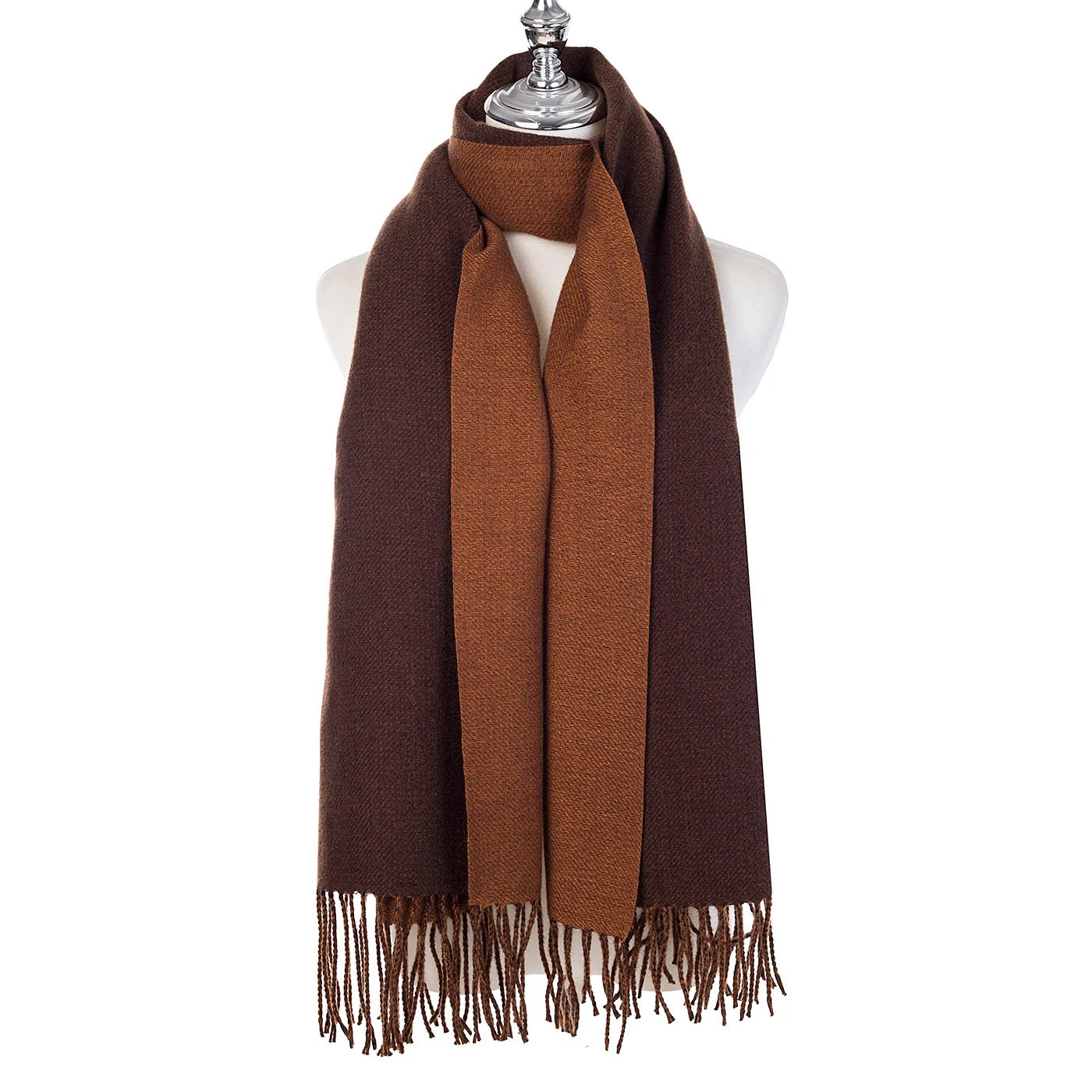 Park Lane - Two Tone Plain Pashmina Scarf - Plain -  Cocoa/Brown