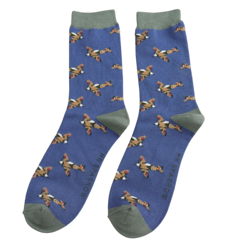 Mr Sparrow MENS Bamboo Ankle Socks - Vintage Planes - Navy