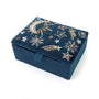 POM - Petrol Blue Velvet - Celestial Moon & Stars - Embroidered Small Jewellery Box