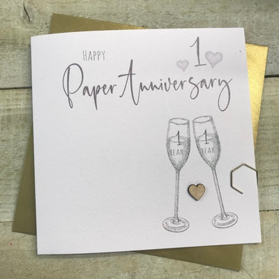 White Cotton Cards Happy Paper 1st Anniversary Flutes Card