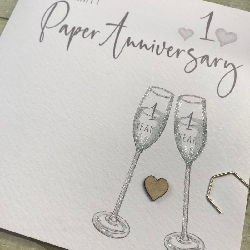 White Cotton Cards Happy Paper 1st Anniversary Flutes Card