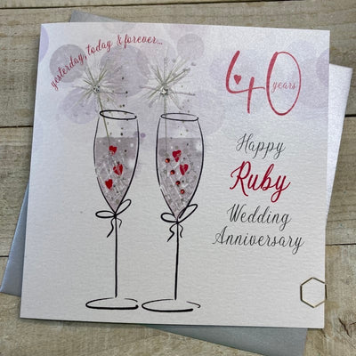 White Cotton Cards Happy Ruby 40th Anniversary Sparkler Flutes Card