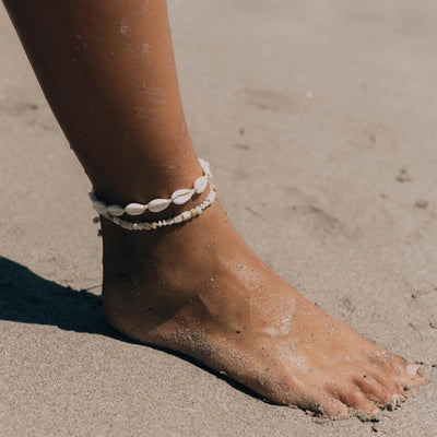 Pineapple Island Cowrie Shell Adjustable Anklet - Cream