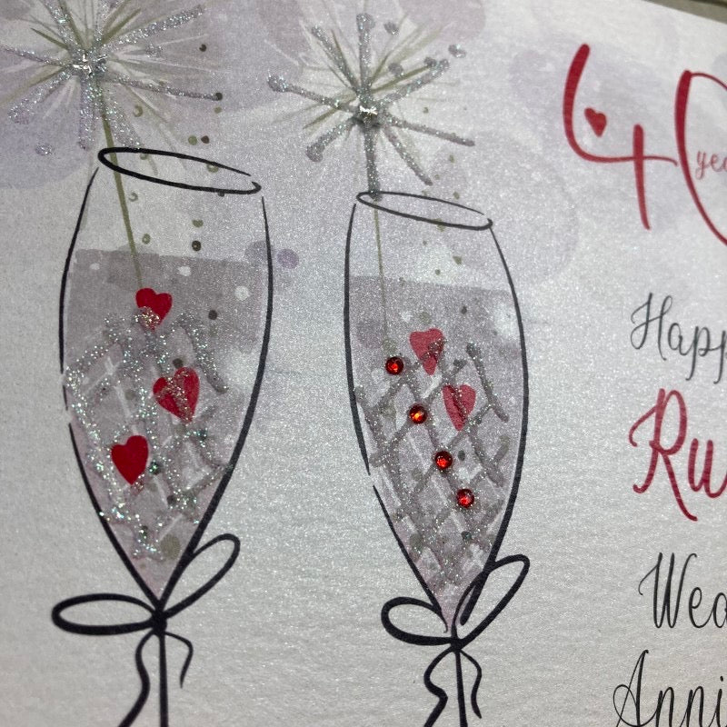 White Cotton Cards Happy Ruby 40th Anniversary Sparkler Flutes Card