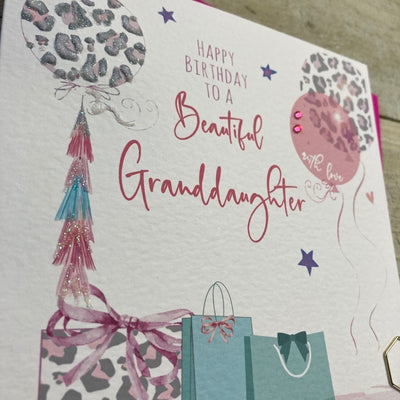 White Cotton Cards Granddaughter Birthday Leopard Balloons Card