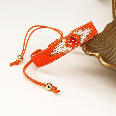 POM Orange Bohemian Fabric Beaded Adjustable Bracelet