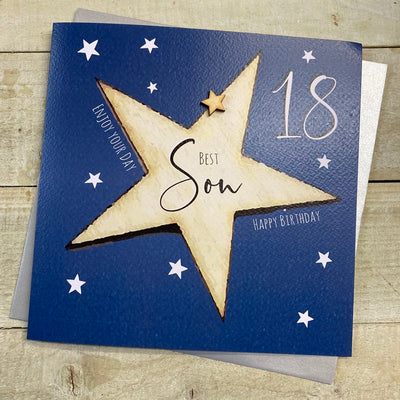 Best Son 18th Star LARGE Card - White Cotton Cards