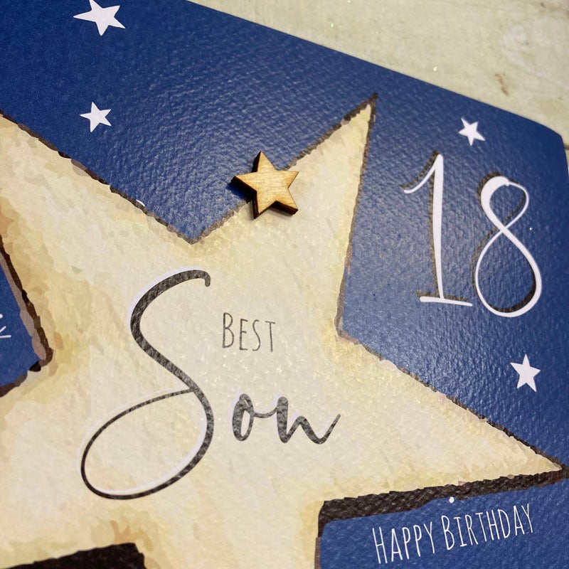 Best Son 18th Star LARGE Card - White Cotton Cards