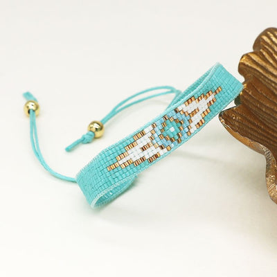 POM Turquoise Bohemian Fabric Beaded Adjustable Bracelet