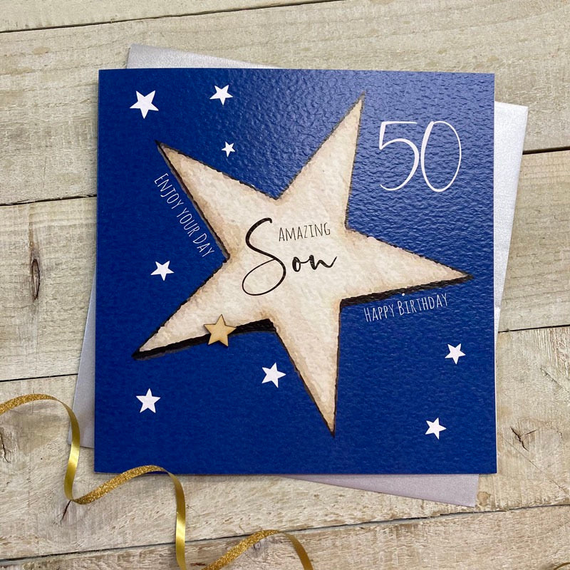 Best Son 50th Star LARGE Card - White Cotton Cards