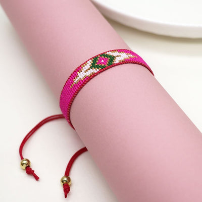 POM Hot Pink Bohemian Fabric Beaded Adjustable Bracelet