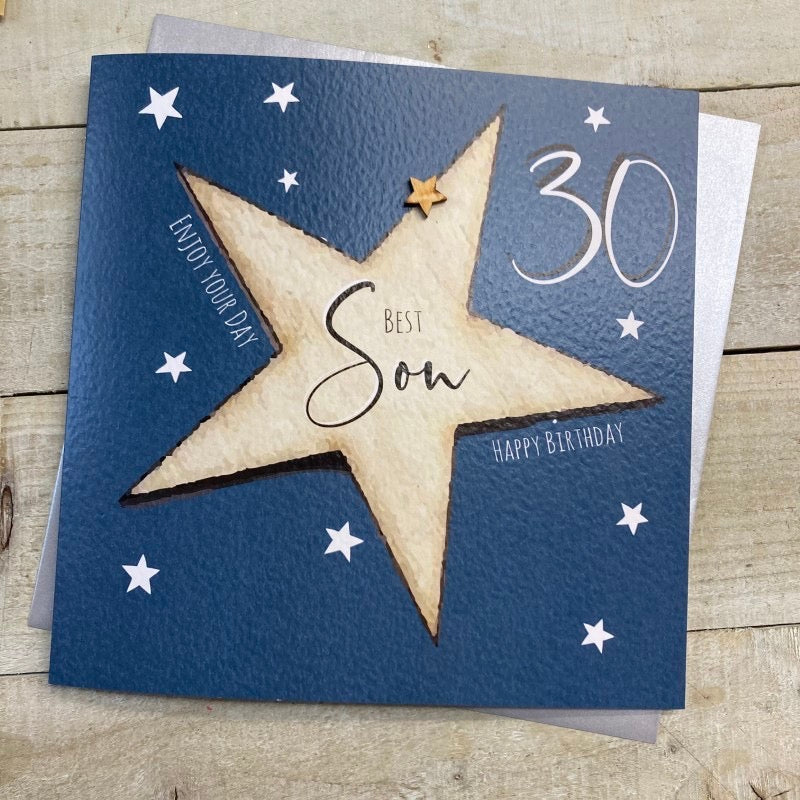 Best Son 30th Star LARGE Card - White Cotton Cards