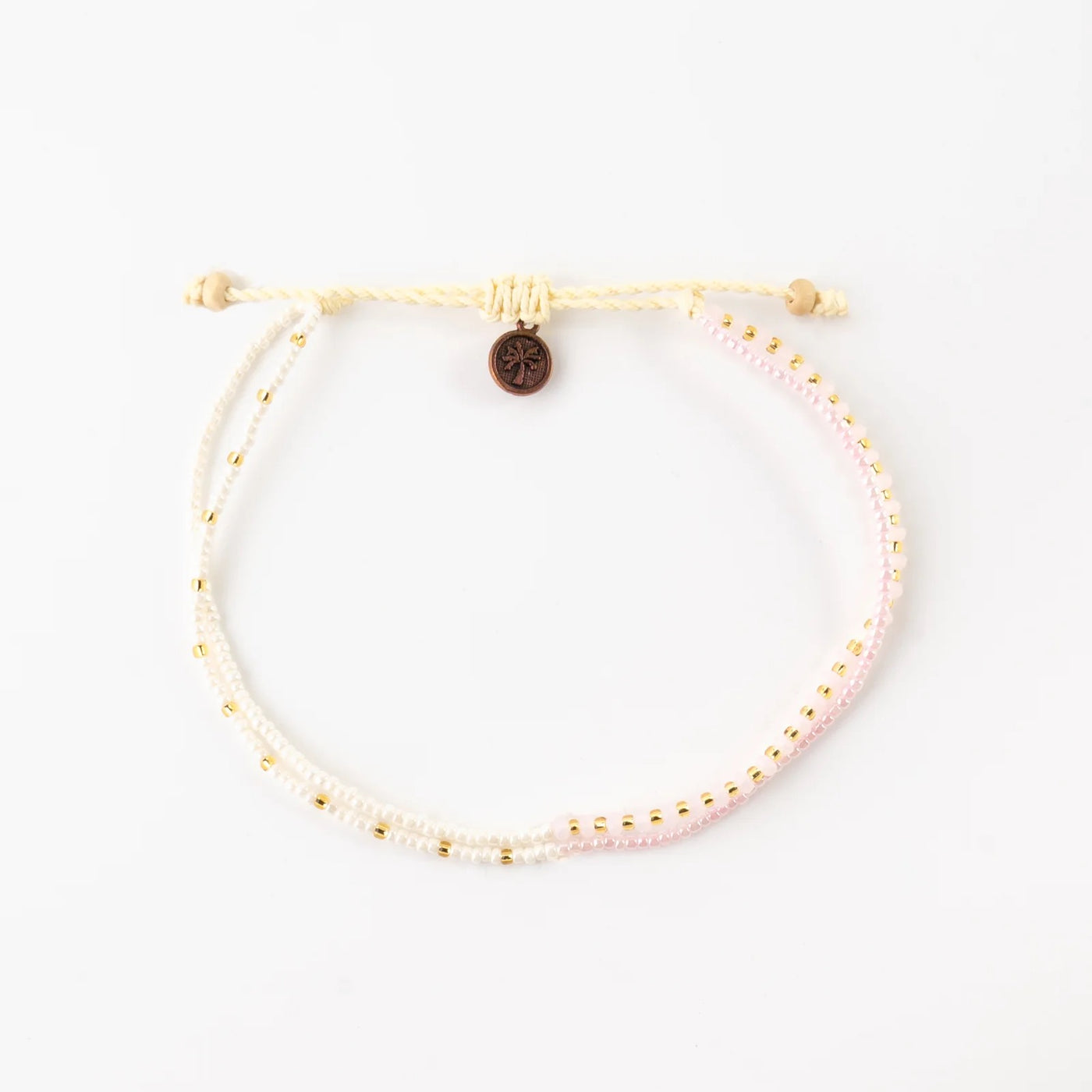 Pineapple Island Double Strand Beaded Adjustable Anklet - Pink & White