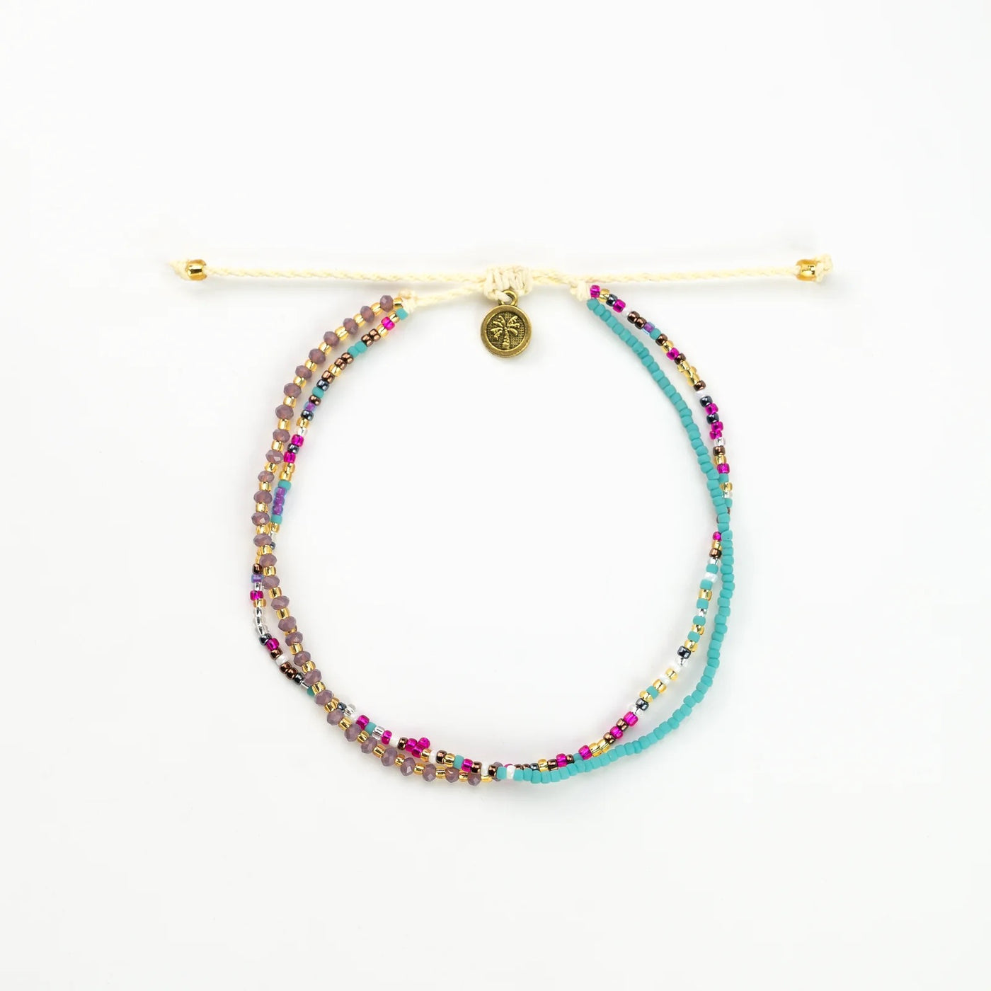 Pineapple Island Double Strand Beaded Adjustable Anklet - Multi Turquoise Mix