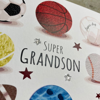 Super Grandson Sports Balls Card - White Cotton Cards