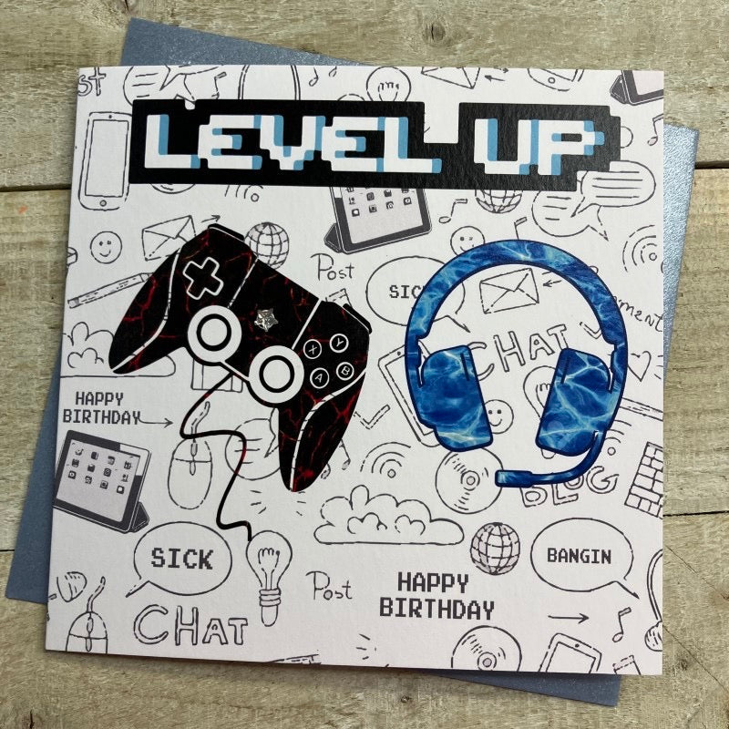 Level UP Gaming Birthday Card - White Cotton Cards