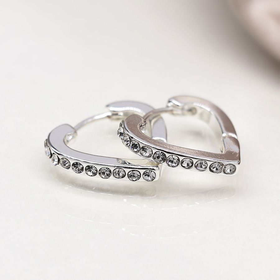 POM Silver Plated Crystal Heart Shaped Hoop Earrings