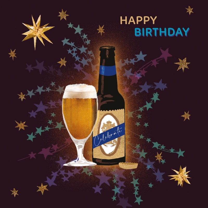 Happy Birthday Beer & Stars Card - Hammond Gower