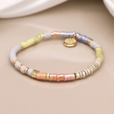 POM Muted Pastels Fimo Beaded Bracelet & Gold Spacers