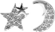 Kali Ma Pave Crystal Star & Moon Stud Earrings - Sterling 925 Silver