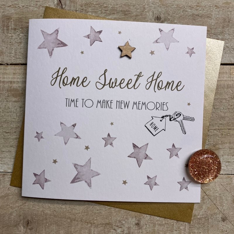 Home Sweet Home Stars & Keys Card - White Cotton Cards