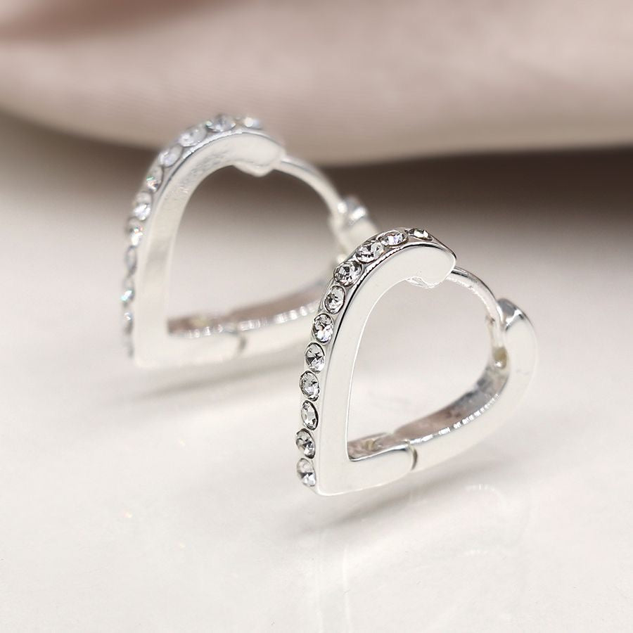 POM Silver Plated Crystal Heart Shaped Hoop Earrings