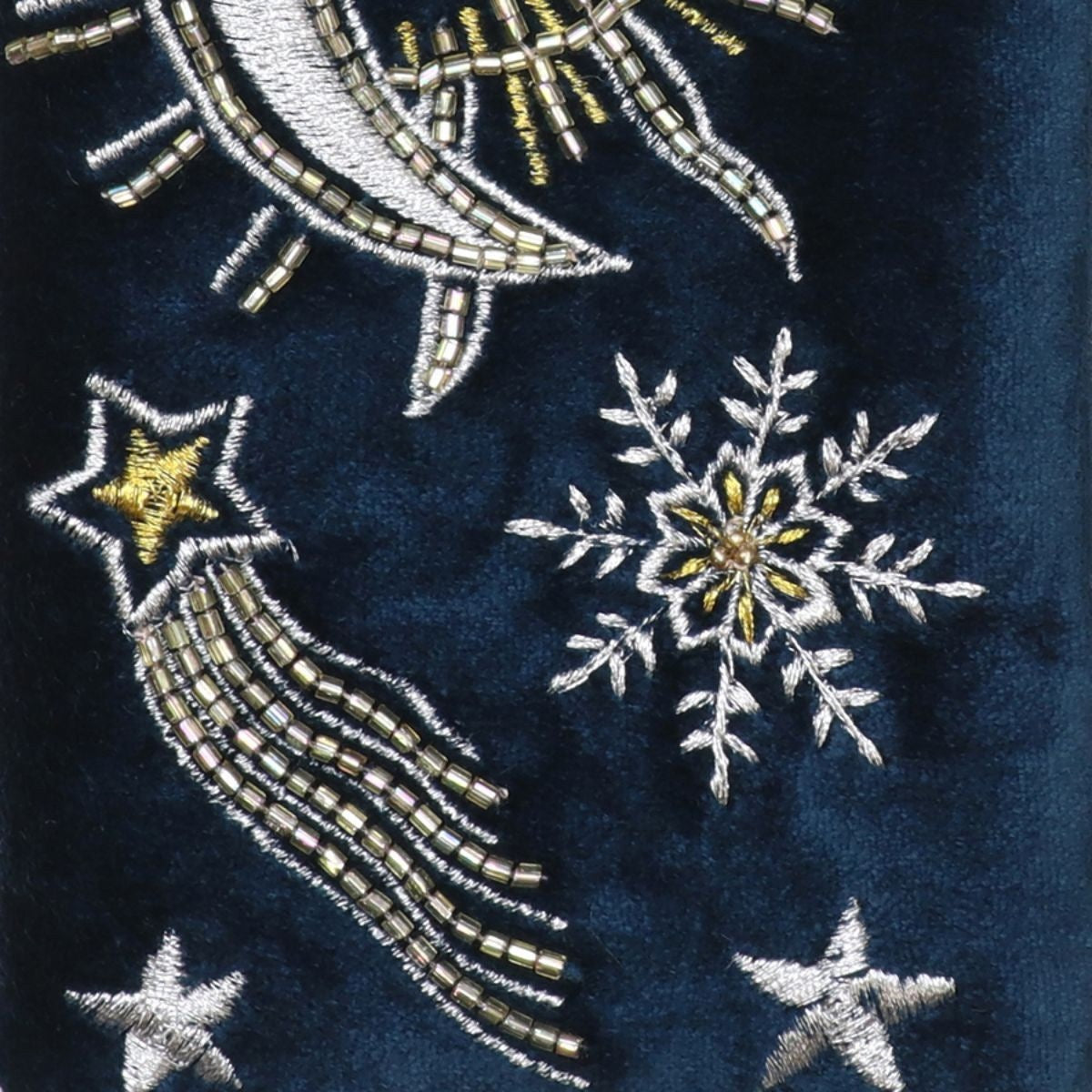 POM - Navy Blue Velvet - Moon &amp; Stars - Embroidered Glasses Case Pouch