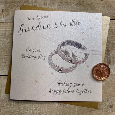 Grandson & His Wife Wedding Day Rings Card - White Cotton Cards