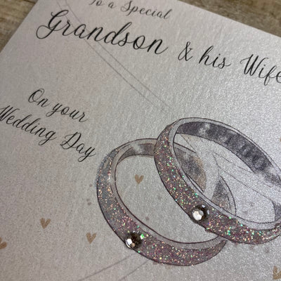 Grandson & His Wife Wedding Day Rings Card - White Cotton Cards