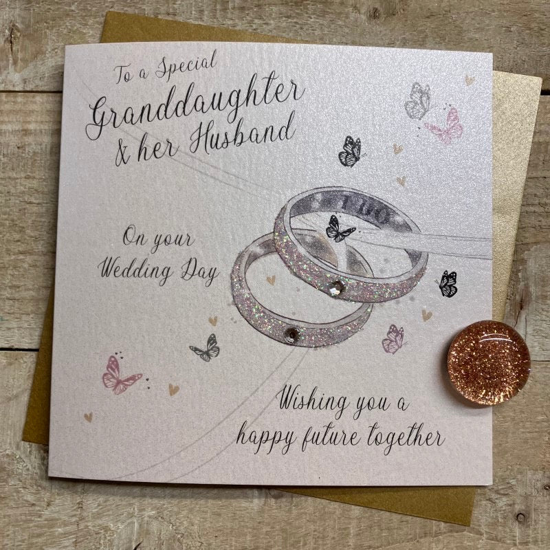 Granddaughter & Her Husband Wedding Day Rings Card - White Cotton Cards