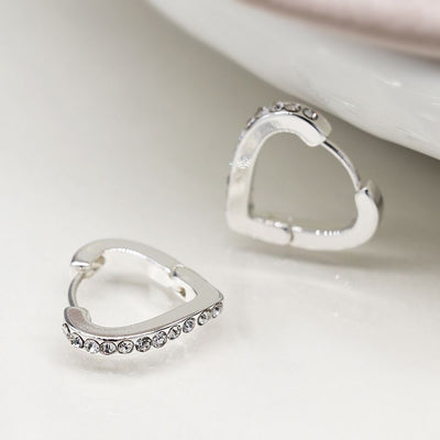 POM Silver Plated Crystal Heart Shaped Hoop Earrings