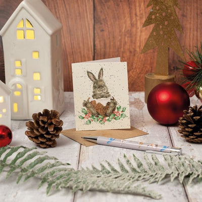 'Merry Little Christmas' Rabbit Mini Christmas Card - Wrendale Designs