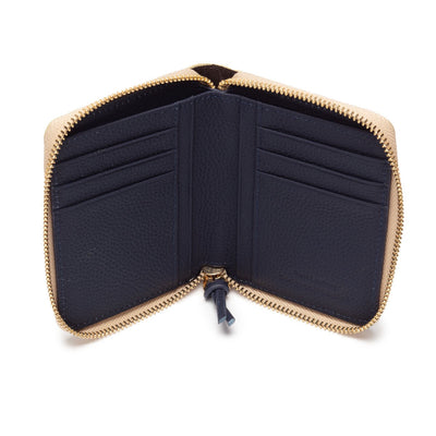 Elie Beaumont Designer Leather Zipper Card Purse - Gold/Navy Blue