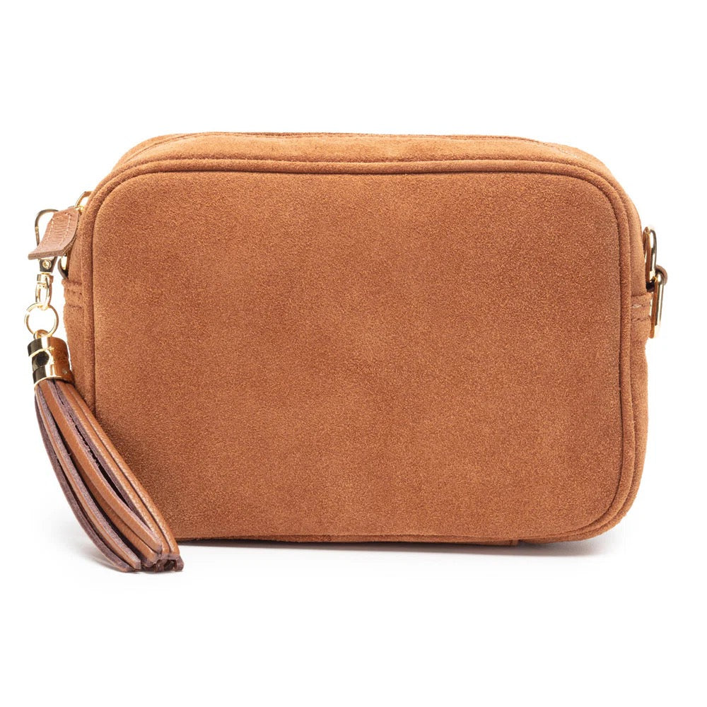 Elie Beaumont Designer Leather Crossbody Bag - SUEDE - Tan (GOLD Fittings)