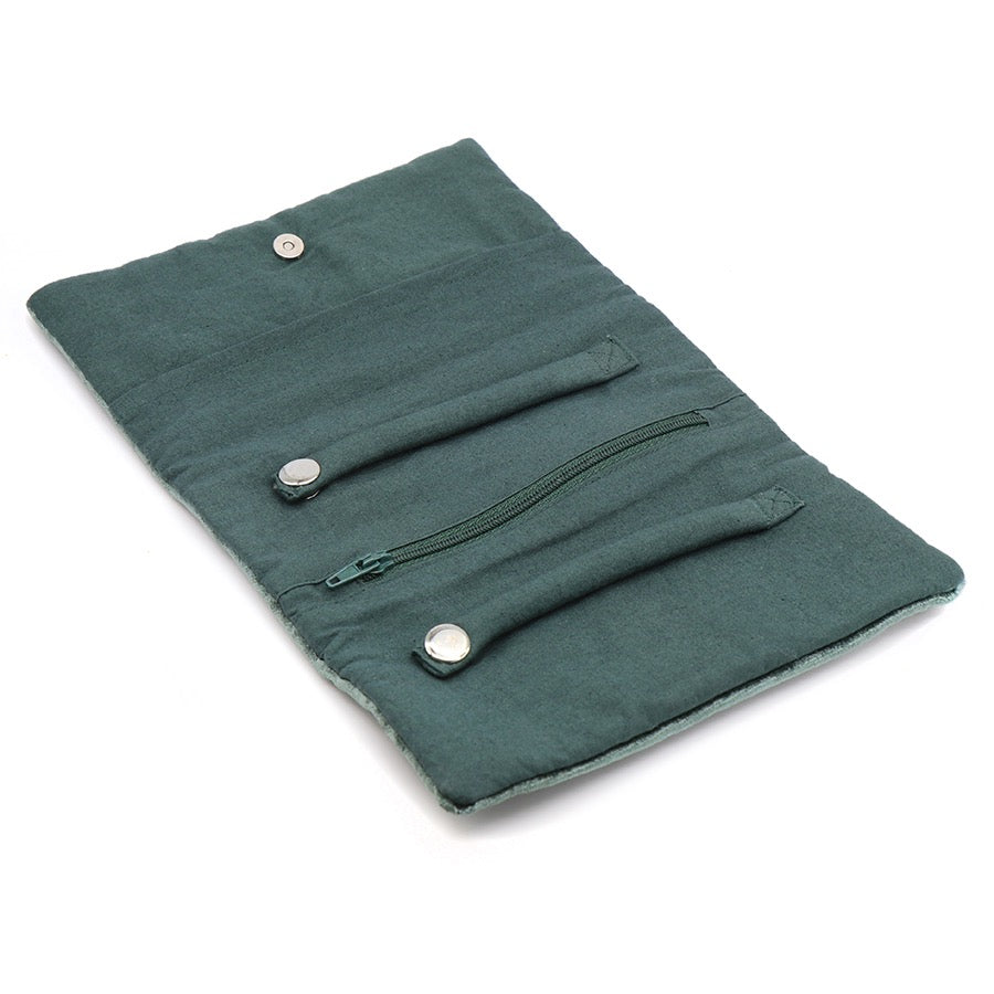 POM Midnight Green Velvet Leaping Hare Embroidered Jewellery Roll