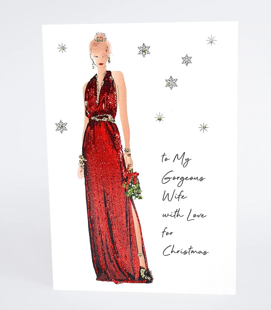 Counting Stars Gorgeous Wife Red Dress Christmas Card