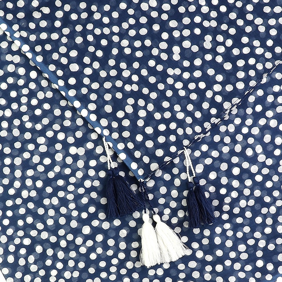 POM Navy Blue Polka Dot Scarf with Tassels