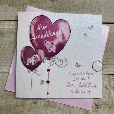 New Granddaughter Baby Birth Balloons & Animals Card - White Cotton Cards