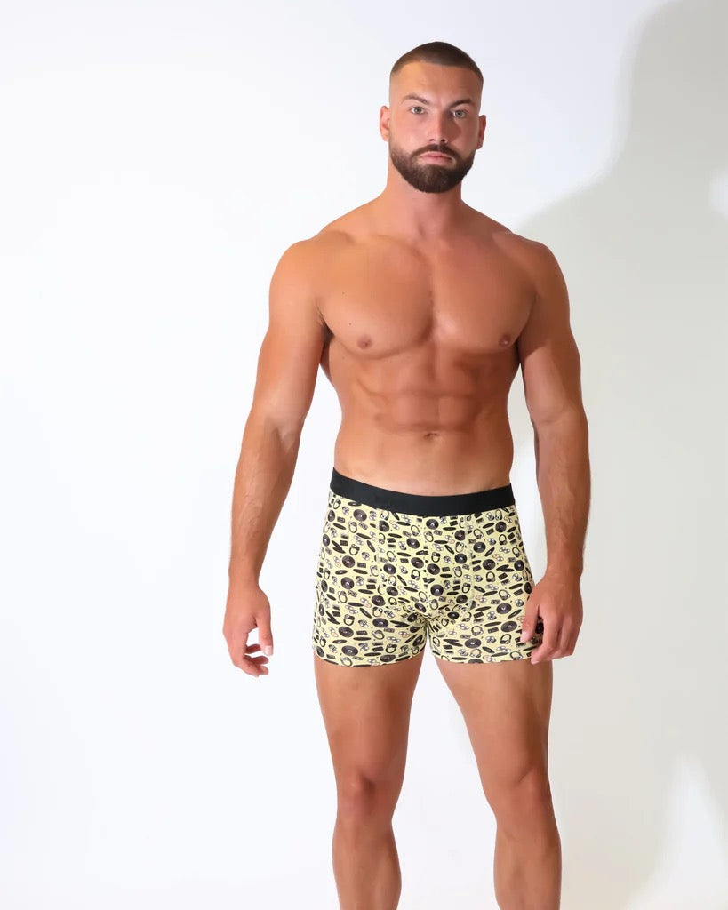 Eco Chic MENS Bamboo Boxers - Music Compilation - Beige