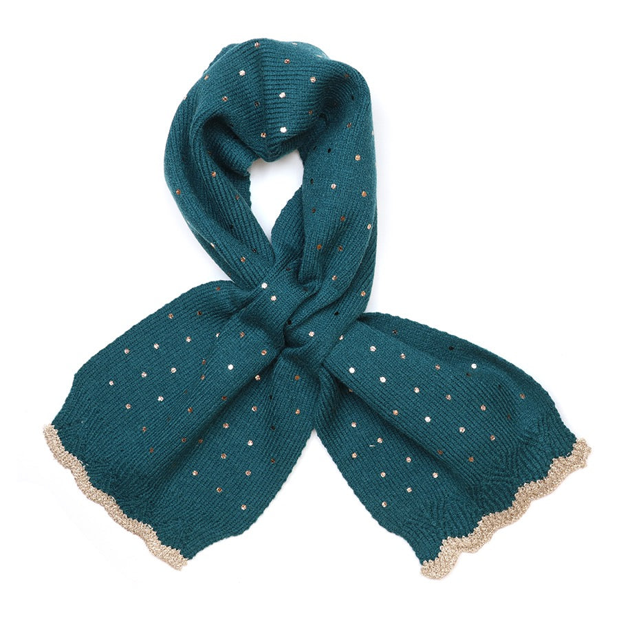 POM - Yasmin - Teal Metallic Spot - Knit Pull Through Crossover Scarf