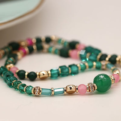 POM Pink & Emerald Green Mix Beaded Full Necklace