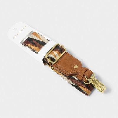 Katie Loxton Canvas Bag Strap - Geometric Print- Cognac Tan