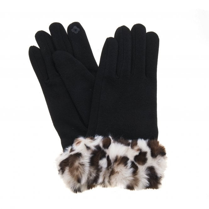 Park Lane Leopard Faux Fur Cuff Suede Gloves - Brown with Leopard Cream/Brown
