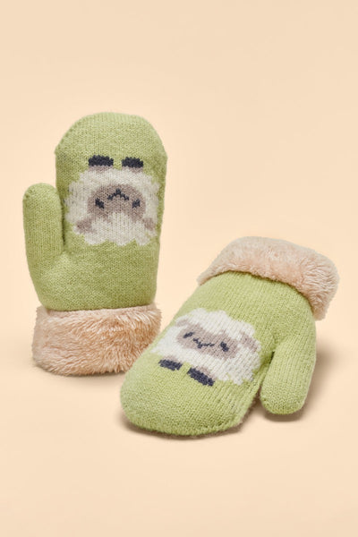 Powder Kids Knitted Mittens - Sheep - Sage Green