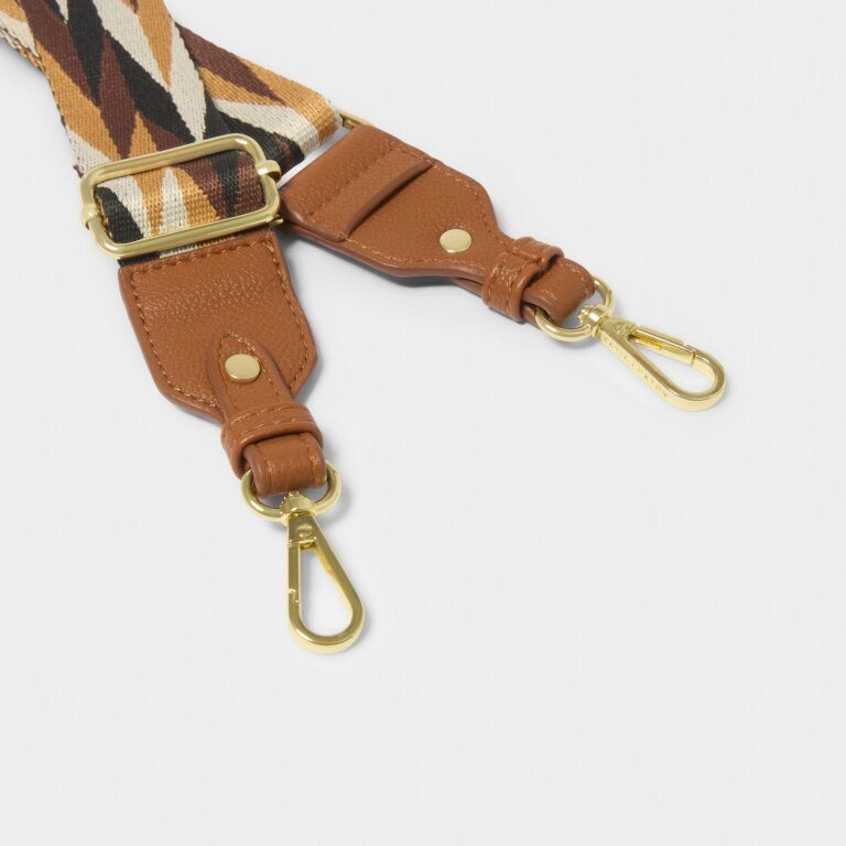 Katie Loxton Canvas Bag Strap - Geometric Print- Cognac Tan