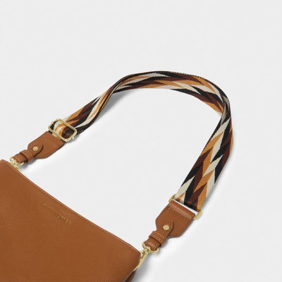 Katie Loxton Canvas Bag Strap - Geometric Print- Cognac Tan