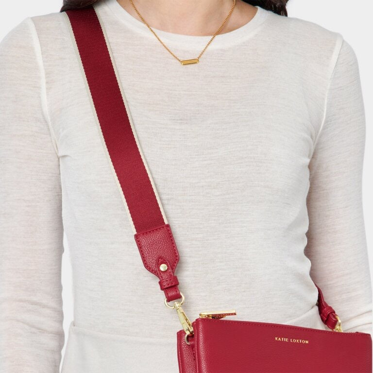 Katie Loxton Canvas Bag Strap - Stripe- Garnet Red