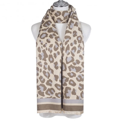 Park Lane Leopard Print Soft Blanket Scarf - Light Grey/Taupe/Cream