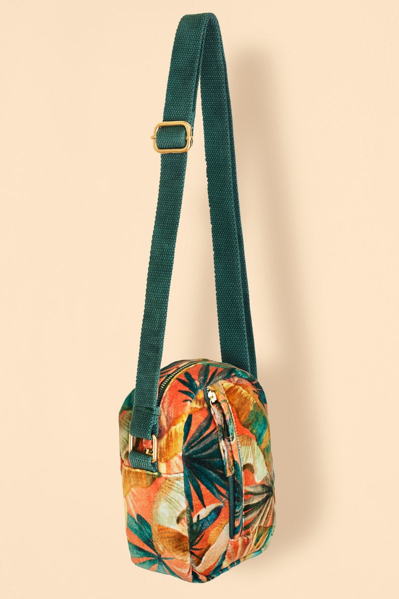 Powder Painted Palms Velvet Small Crossbody Bag - Tangerine