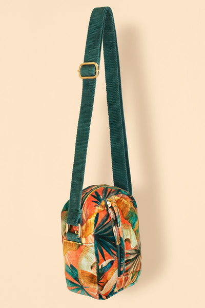 Powder Painted Palms Velvet Small Crossbody Bag - Tangerine